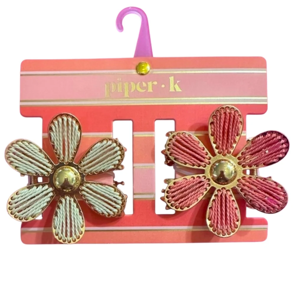 💕▪️Piper K ▪️2pc  Woven With Metal  Floral  Flower Hair Clips